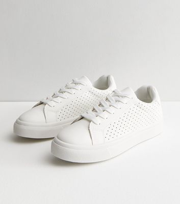 White Vegan Leather Lace Up Trainers New Look