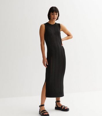 Black Knit Split Hem Bodycon Maxi Dress New Look