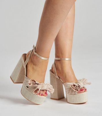 Cream Linen-Look Platform Block Heel Sandals New Look