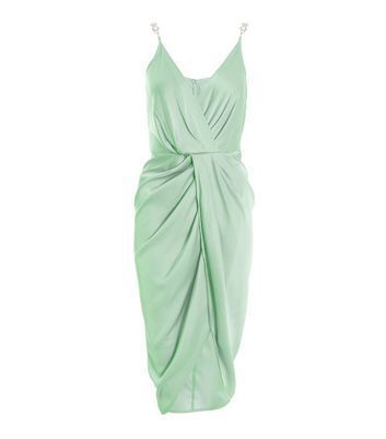 Petite Light Green Satin Midi Wrap Dress New Look