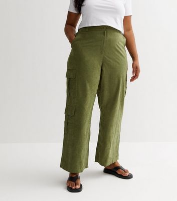 Curves Khaki Wide Leg Cargo Trousers New Look