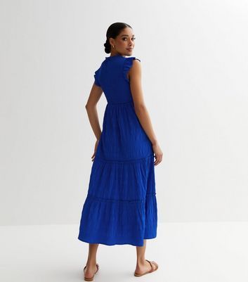 Bright Blue Sleeveless Frill Tiered Midi Dress New Look