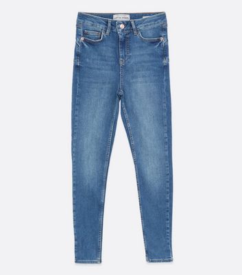 Petite Blue Mid Wash Lift & Shape Jenna Skinny Jeans New Look