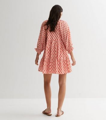 Pink Floral Puff Sleeve Mini Smock Dress New Look