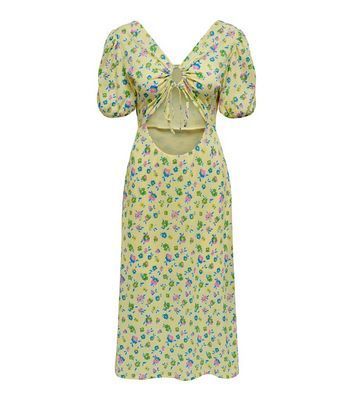 Yellow Floral Cut Out Midi Dress New Look