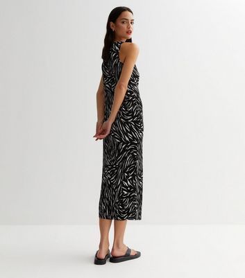 Black Zebra Print Plissé Sleeveless Midi Dress New Look