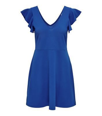 Blue V Neck Frill Mini Dress New Look