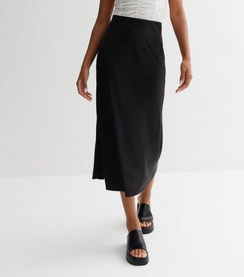 Black Satin Midaxi Skirt New Look