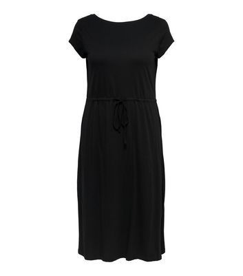Curves Black Jersey Drawstring Midi Dress New Look