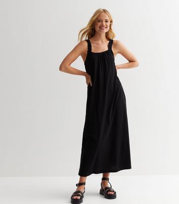 Black Jersey Strappy Midi Dress New Look