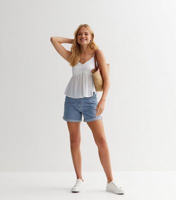 Pale Blue Denim High Waisted Mom Shorts New Look