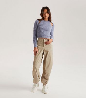 Stone Parachute Trousers New Look