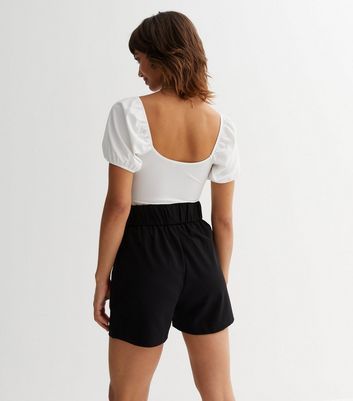 Black Button Belted Shorts New Look