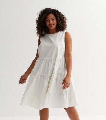 Curves White Poplin Tiered Midi Dress New Look