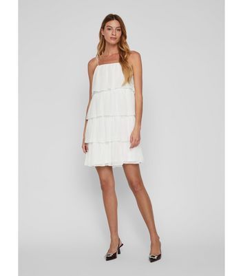 Off White Tiered Strappy Mini Dress New Look