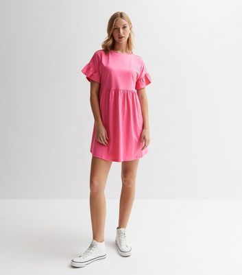 Pink Jersey Frill Sleeve Mini Smock Dress New Look