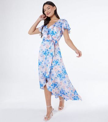 Blue Floral Midaxi Wrap Dress New Look