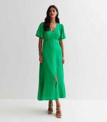 Green Button Front Midi Dress New Look