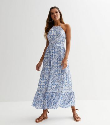 Blue Paisley Tiered Halter Maxi Dress New Look