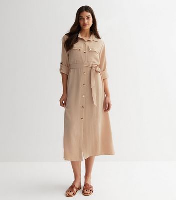 Stone Belted Utility Midi Shirt Dress New Look