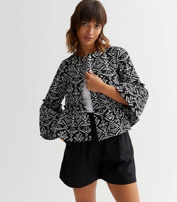 Black Geometric Frill Jacket New Look