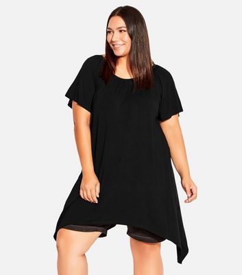 Curves Black Hanky Hem Tunic Top New Look