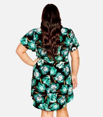 Curves Black Floral Zip Mini Dress New Look