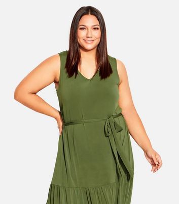 Curves Green Tiered Maxi Dress New Look