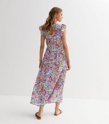 Off White Floral Frill Midi Dress New Look