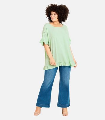 Curves Green Frill Sleeve Top New Look