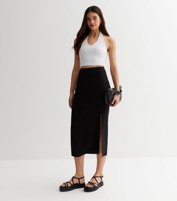 Black Split Hem Midi Skirt New Look