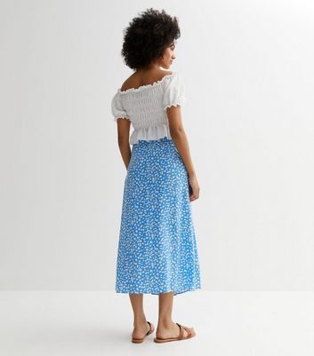 Tall Blue Spot Split Hem Midi Skirt New Look