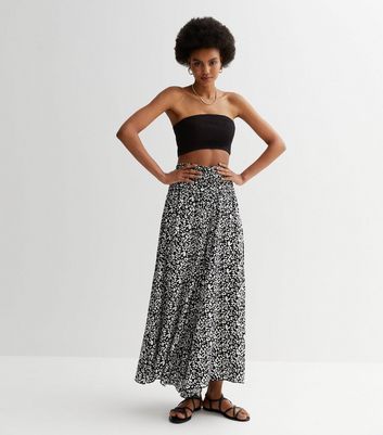 Black Ditsy Print Pleated Wide Leg Trousers New Look