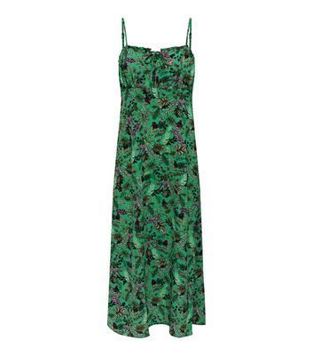 Green Floral Tie Front Midi Dress New Look