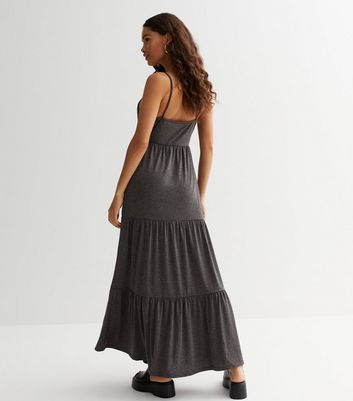 Petite Dark Grey Jersey Tiered Maxi Dress New Look