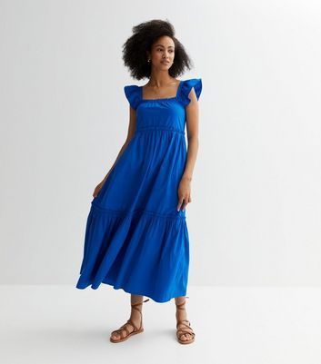 Tall Blue Frill Sleeve Midi Dress New Look