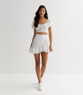 Off White Broderie Mini Skirt New Look
