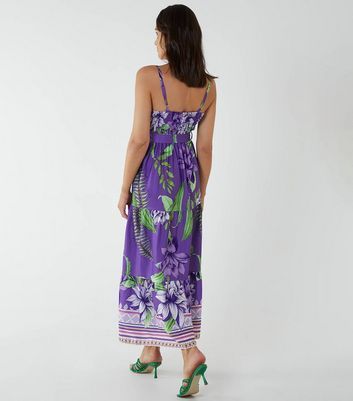 Purple Floral Strappy Maxi Dress New Look