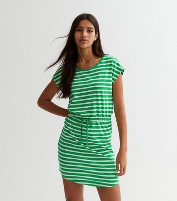 Green Stripe Drawstring Mini Dress New Look