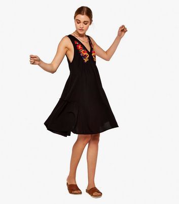 Black Floral Embroidered Sleeveless Mini Dress New Look