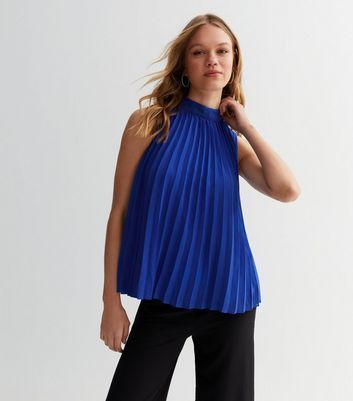 Blue Pleated Skater Top New Look