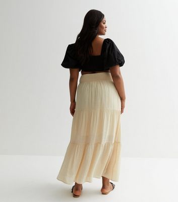 Curves Stone Tiered Maxi Skirt New Look