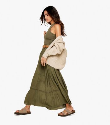 Olive Tiered Maxi Skirt New Look