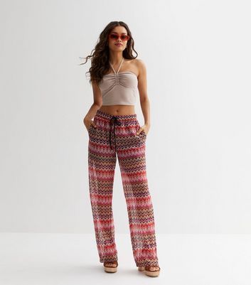 Red Pattern High Waisted Trousers New Look