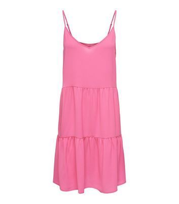 Mid Pink Strappy Tiered Mini Dress New Look