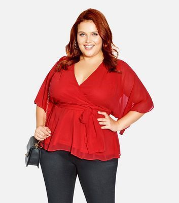 Curves Red Wrap Top New Look