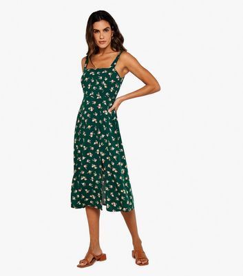 Green Floral Strappy Midi Dress New Look