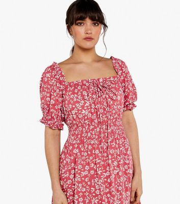 Pink Floral Puff Sleeve Midaxi Dress New Look