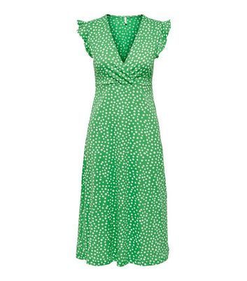 Green Ditsy Floral Frill Midi Dress New Look