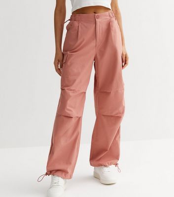 Petite Mid Pink Cuffed Parachute Trousers New Look
